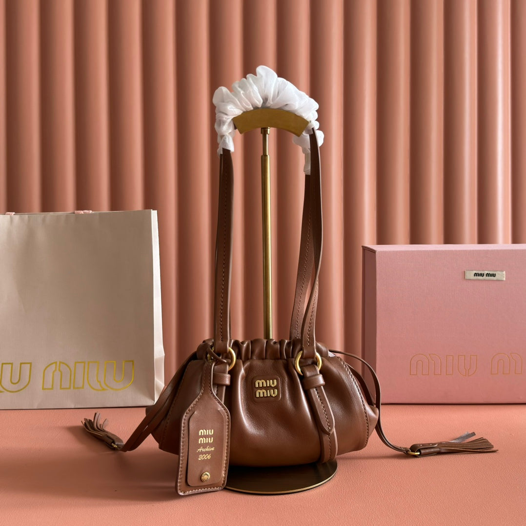 Miu Joie Shoulder Mini Bag Brown Nappa Leather