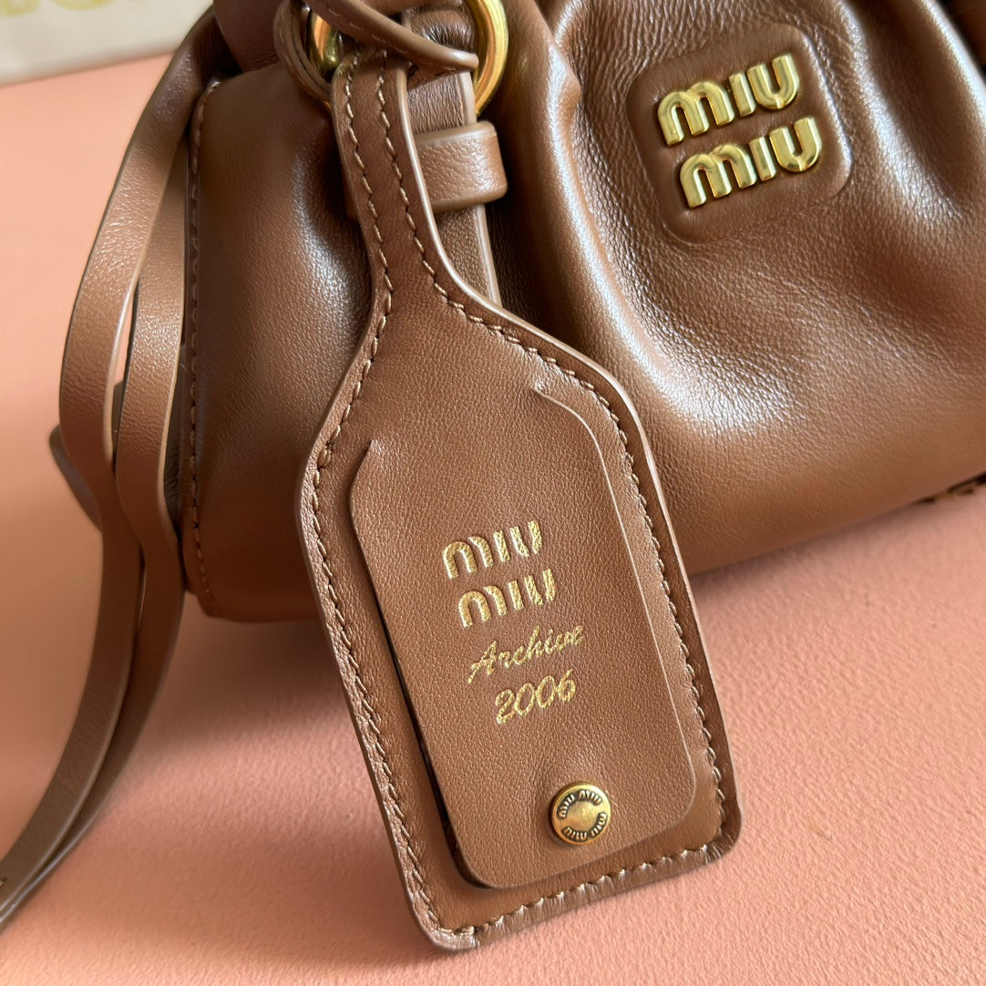 Miu Joie Shoulder Mini Bag Brown Nappa Leather