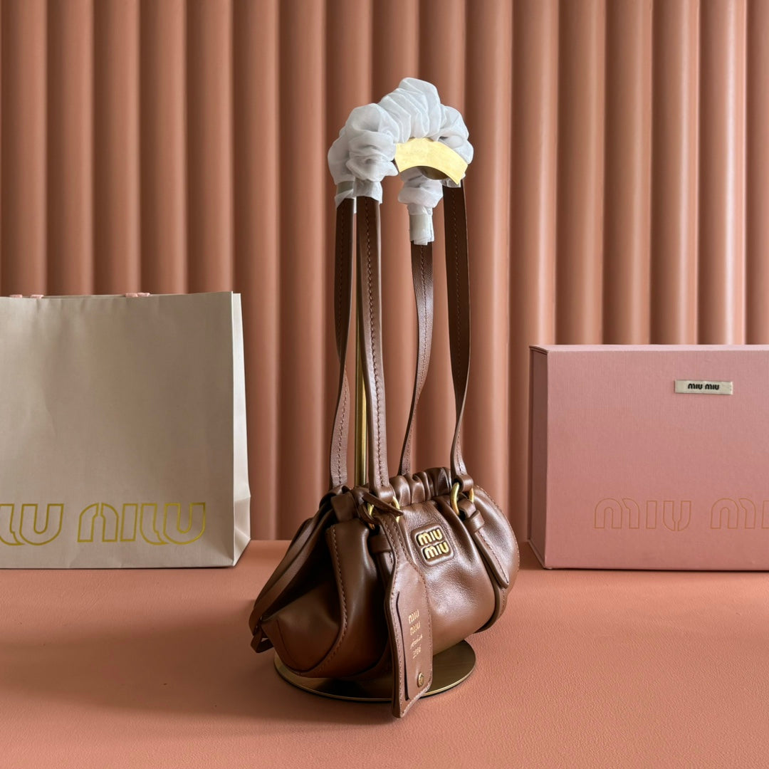 Miu Joie Shoulder Mini Bag Brown Nappa Leather