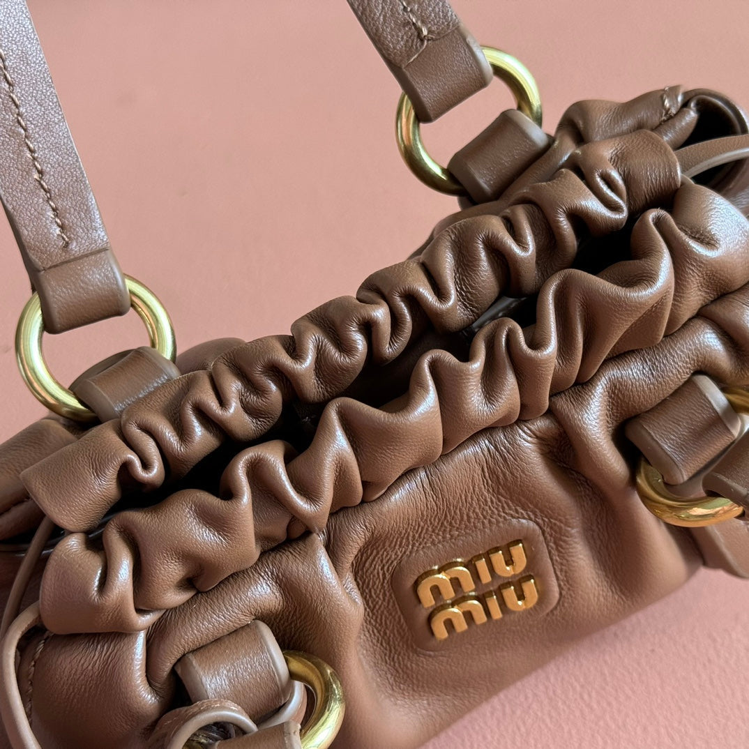 Miu Joie Shoulder Mini Bag Brown Nappa Leather