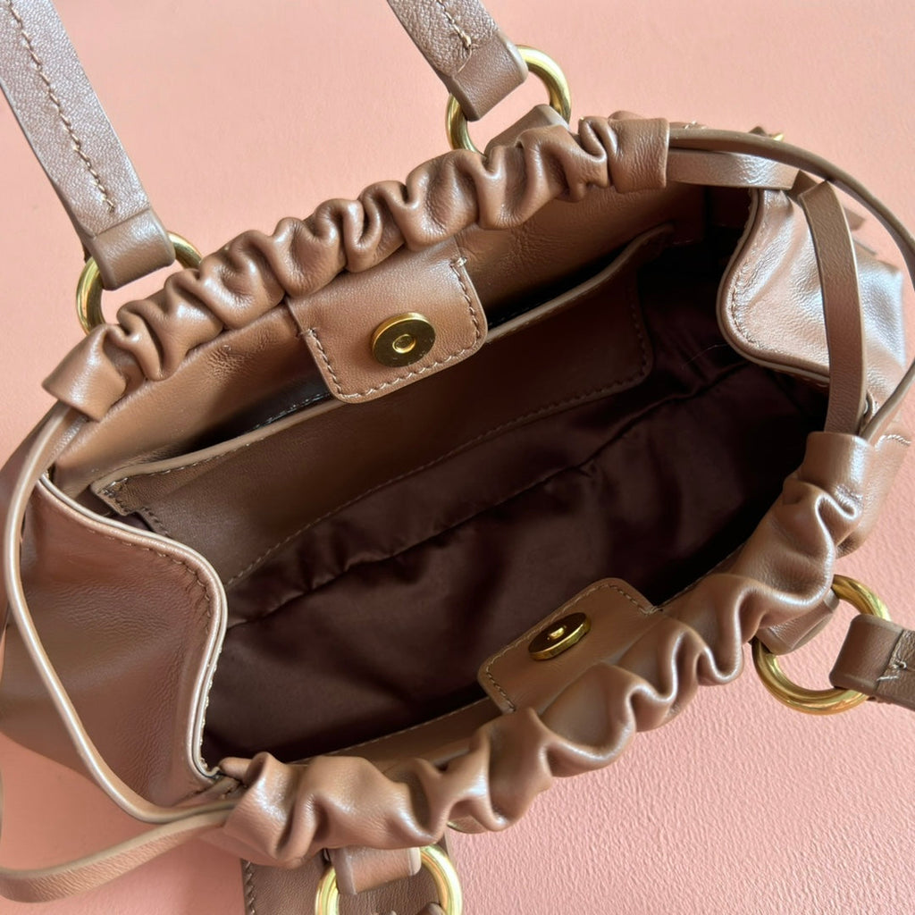 Miu Joie Shoulder Mini Bag Brown Nappa Leather