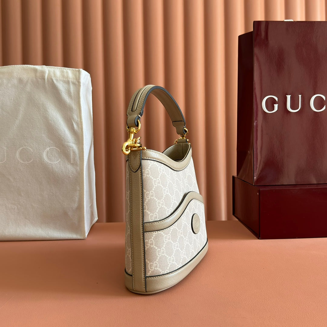 GG 2025 Interlocking G Large 25cm Bag Beige Canvas Leather 273678
