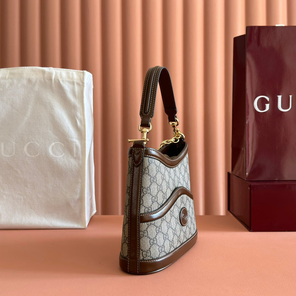 GG 2025 Interlocking G Large 25cm Bag Ebony Brown Canvas Leather 273677