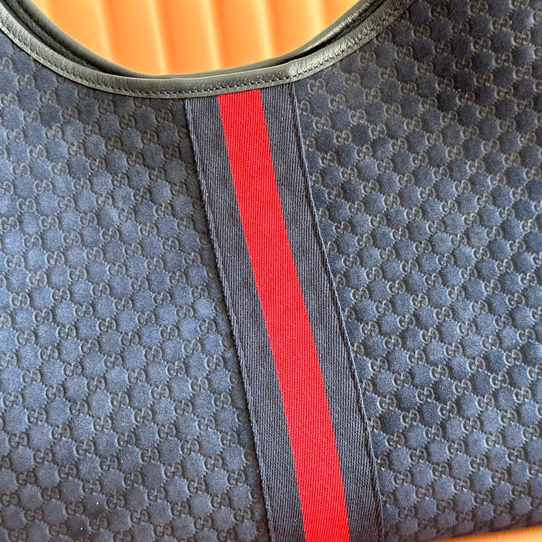 GG 2025 Giglio Large Tote Bag 60cm Dark Blue Red Suede Canvas 273276