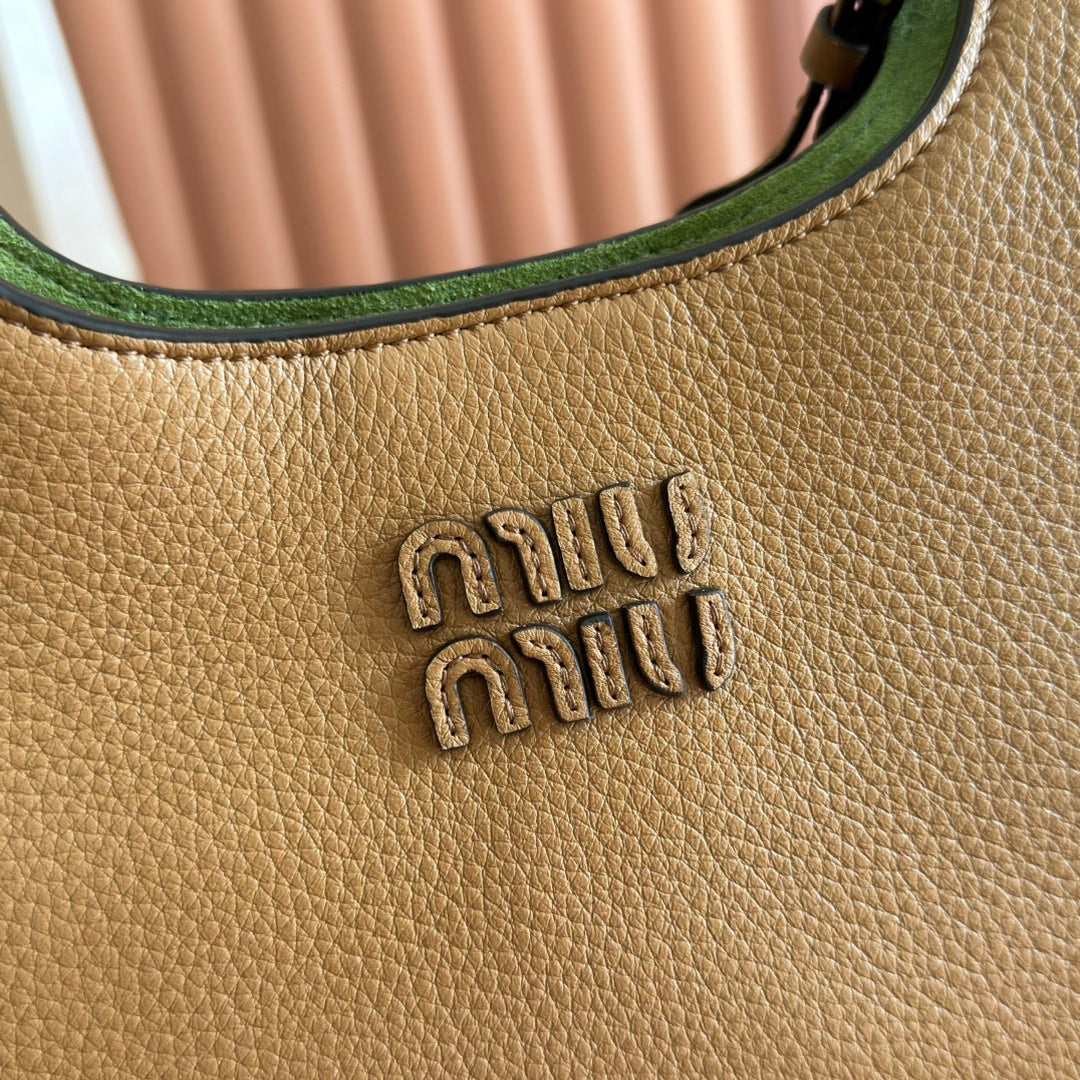Miu 25ss Leather Bucket Bag 25.5 Brown Grain Leather