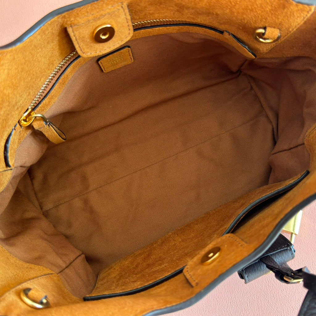 Miu 25ss Leather Bucket Bag 25.5 Black Grain Leather