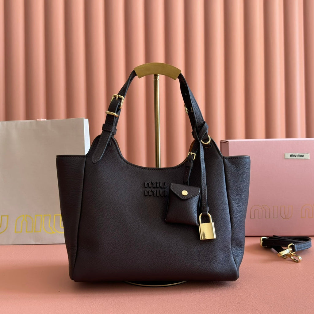 Miu 25ss Leather Bucket Bag 25.5 Black Grain Leather