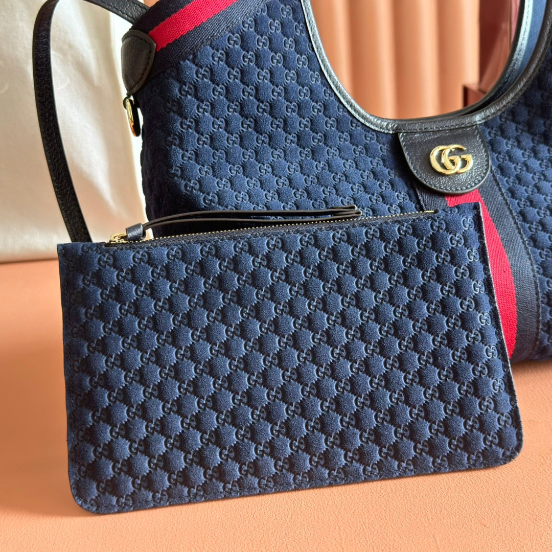 GG 2025 Giglio SmallTote Bag 25cm Dark Blue Red Suede Canvas 273270