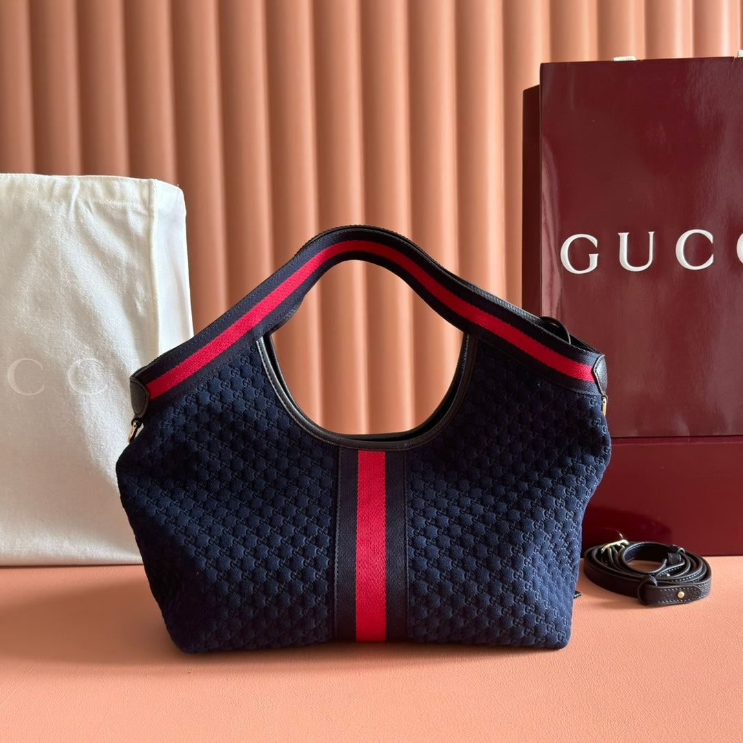 GG 2025 Giglio SmallTote Bag 25cm Dark Blue Red Suede Canvas 273270