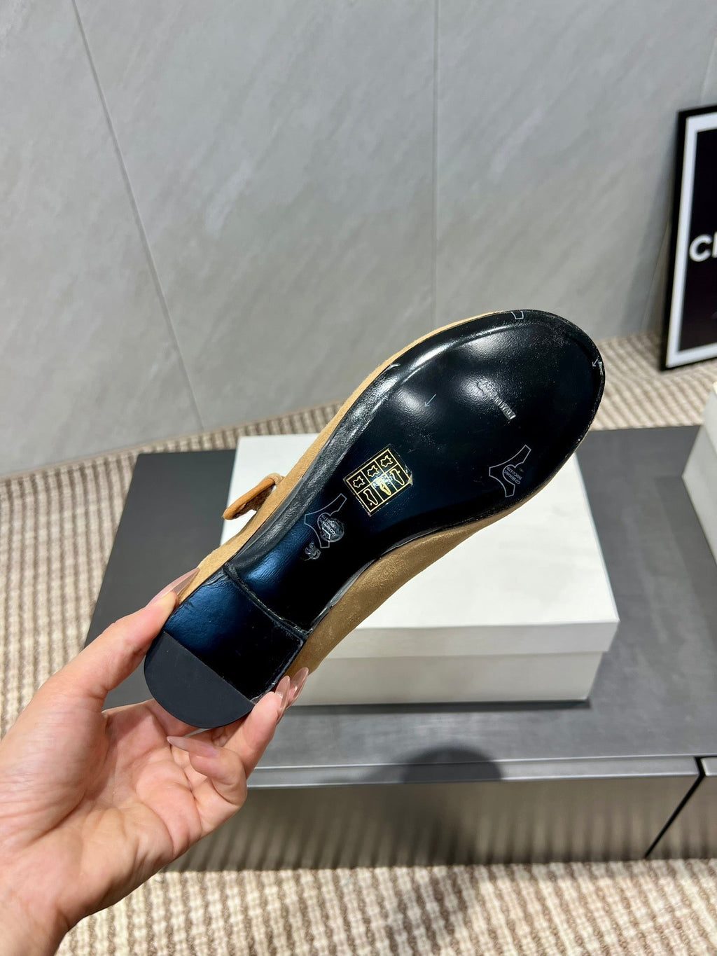 The Row 2025 Round Toe Ballet Flat Tan Suede Fleece 540489