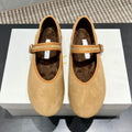 The Row 2025 Round Toe Ballet Flat Tan Suede Fleece 540489