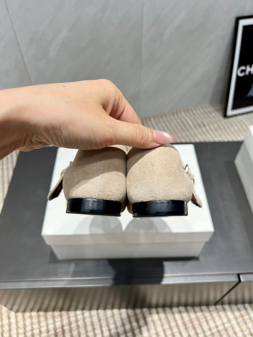 The Row 2025 Round Toe Ballet Flat Beige Suede Fleece 540490