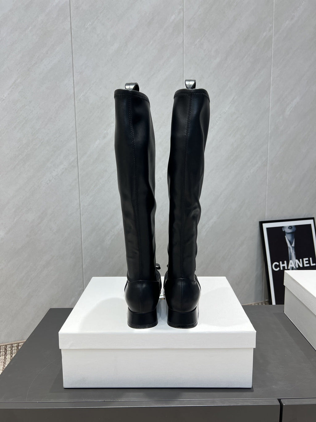 The Row 2025 Square Toe And Bow Accent Long Boot Black Sheepskin 540513