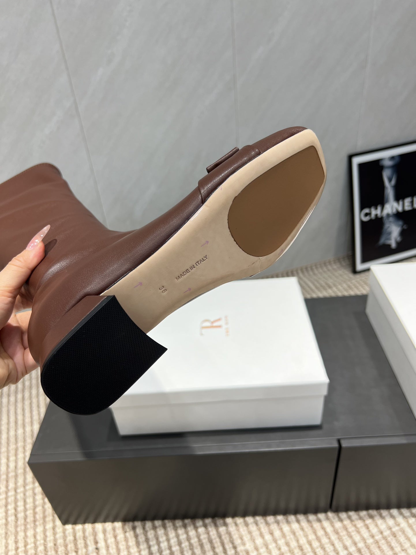 The Row 2025 Square Toe And Bow Accent Long Boot Brown Sheepskin 540514