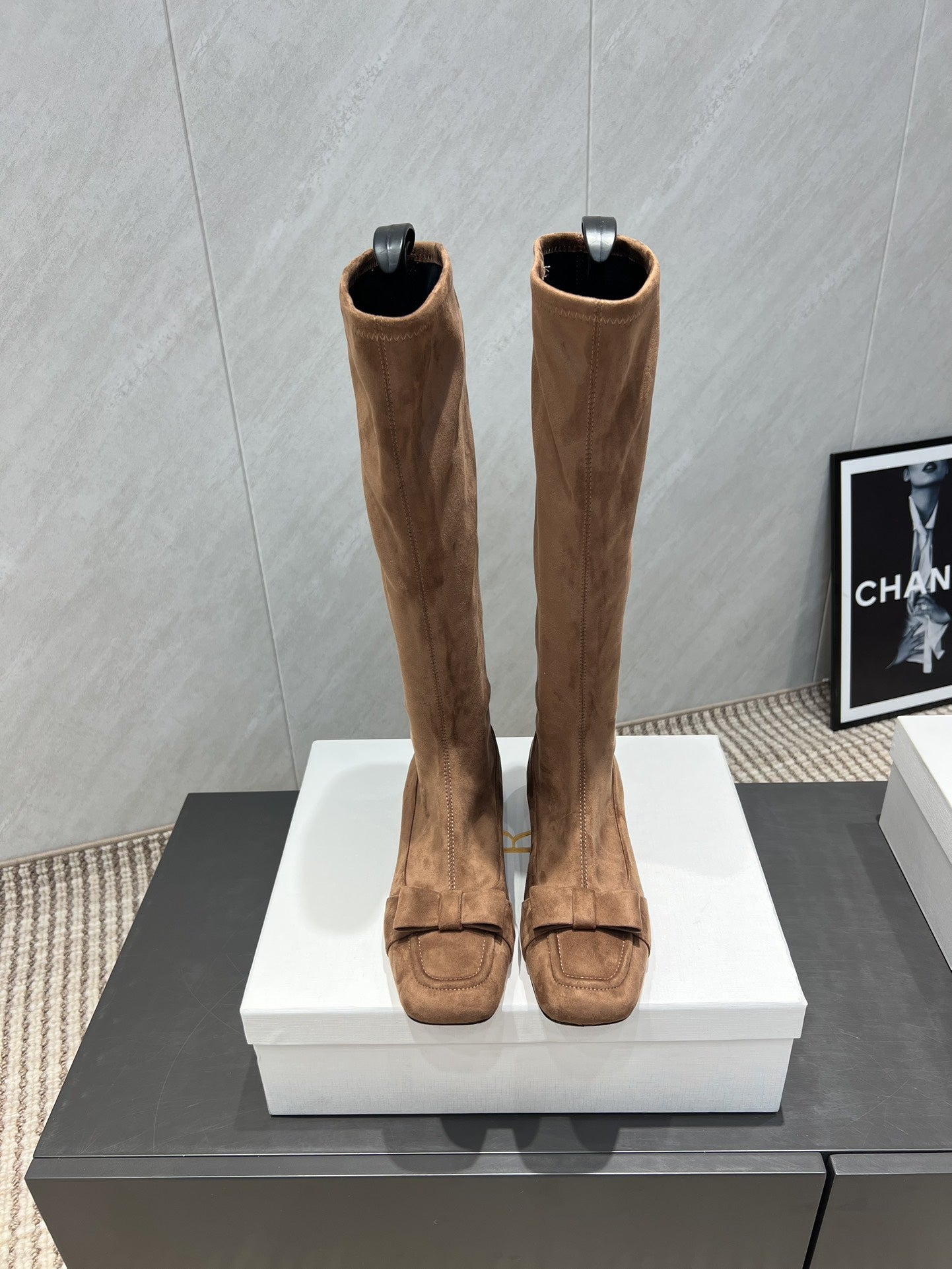 The Row 2025 Square Toe And Bow Accent Long Boot Brown Suede 540515