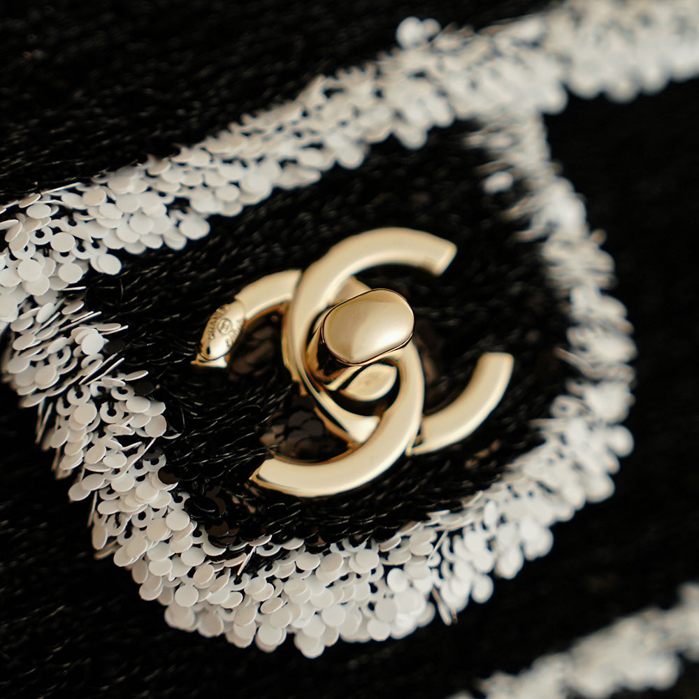 CC 2025 Flap Bag Black White Sequin 308600