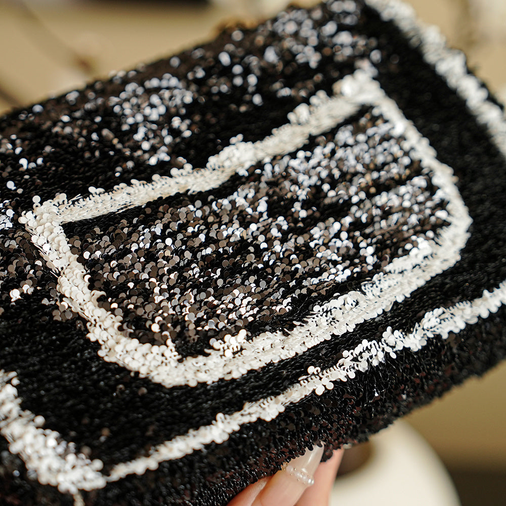 CC 2025 Flap Bag Black White Sequin 308600
