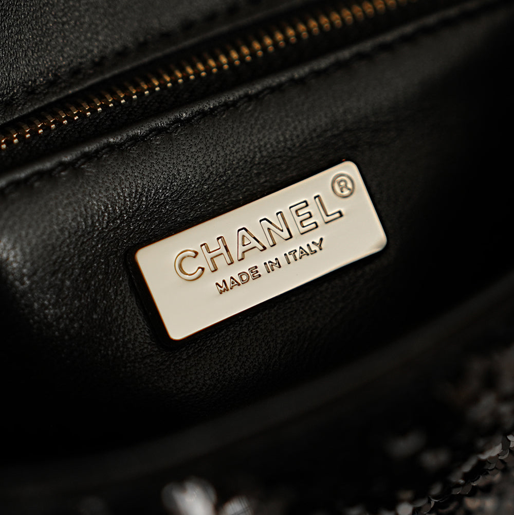 CC 2025 Flap Bag Black White Sequin 308600