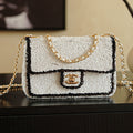 CC 2025 Flap Bag White Black Sequin 308601