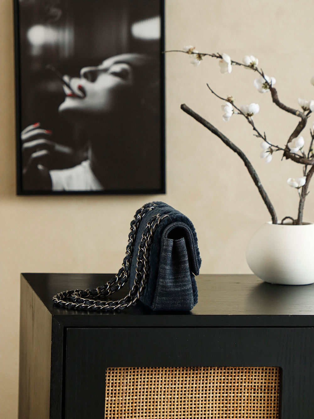 Chanel 2025 Dallas Shearling Star Bag 21cm Navy Blue Wool Denim 318220