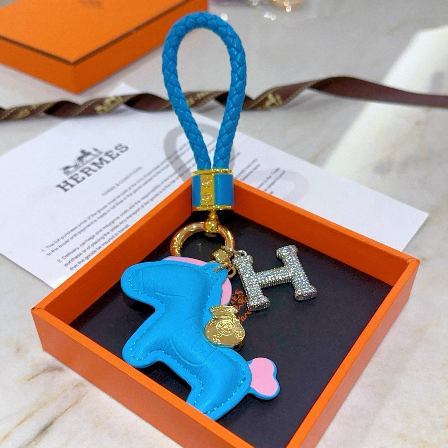 HM Rodeo Horse Bag Charm In Blue Leather