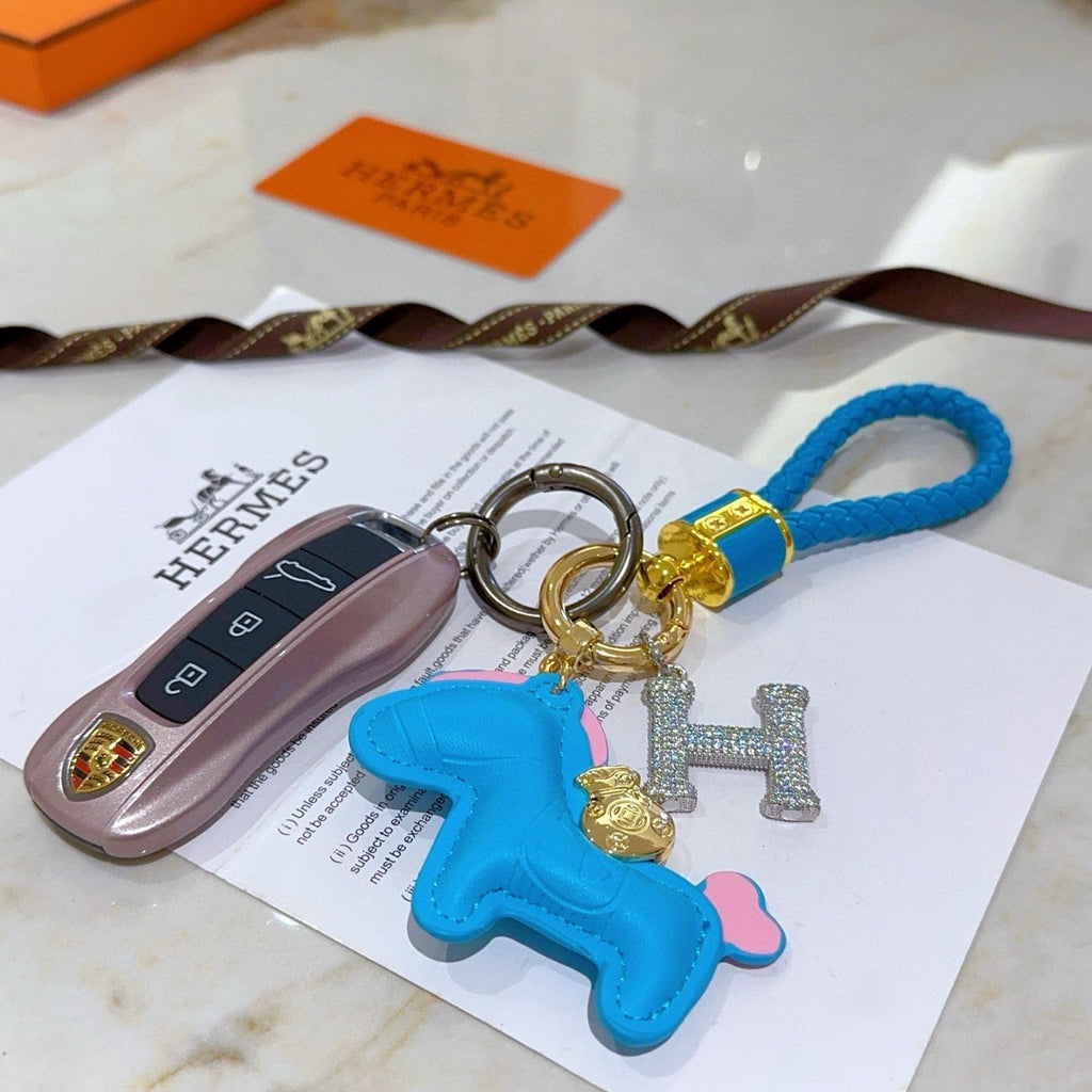 HM Rodeo Horse Bag Charm In Blue Leather