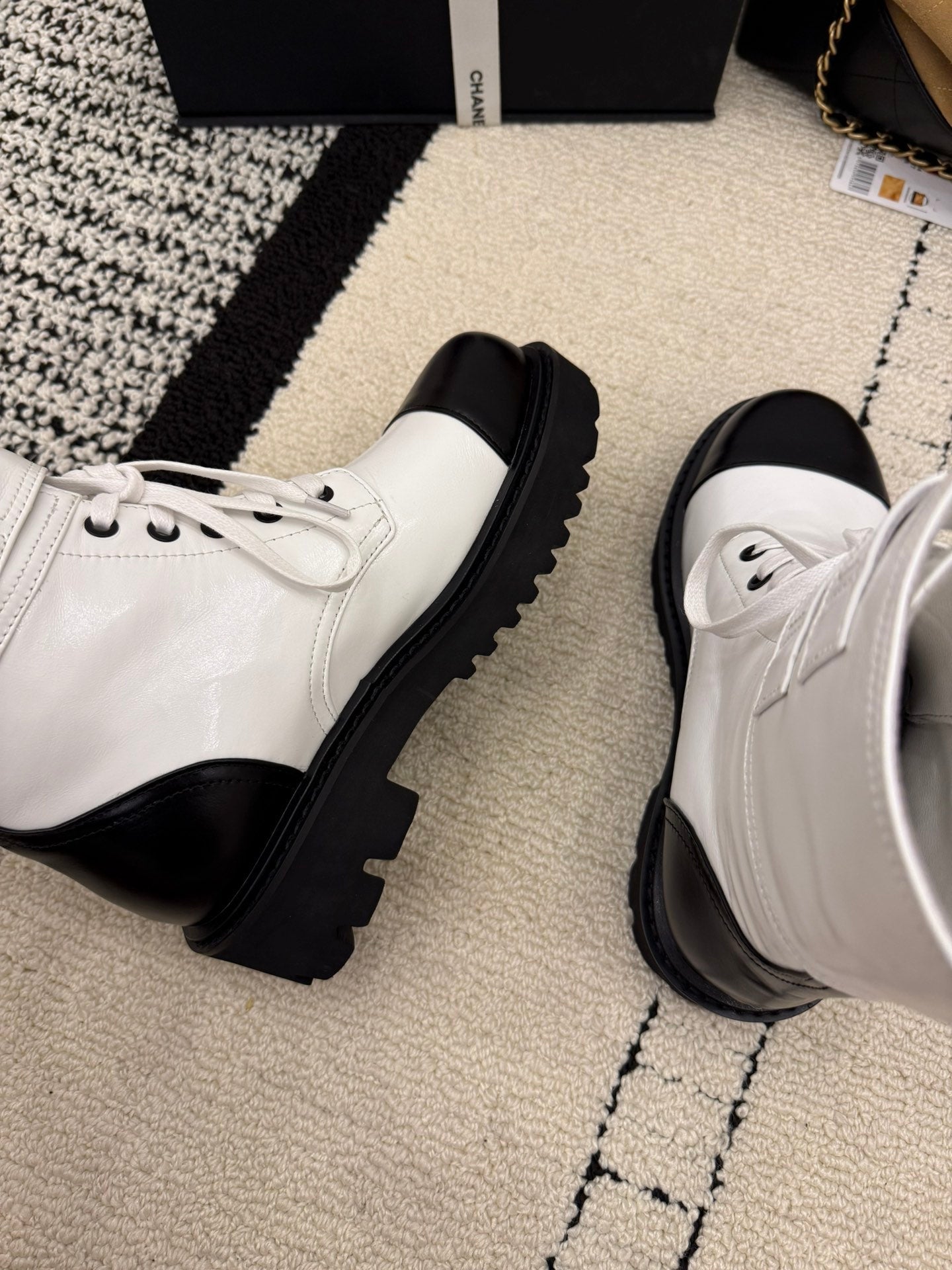 CC 2025 Lace-up Combat Boot White Leather 548114