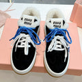 Miumiu 25 Platform Sneakers Black Blue Suede Wool 549099