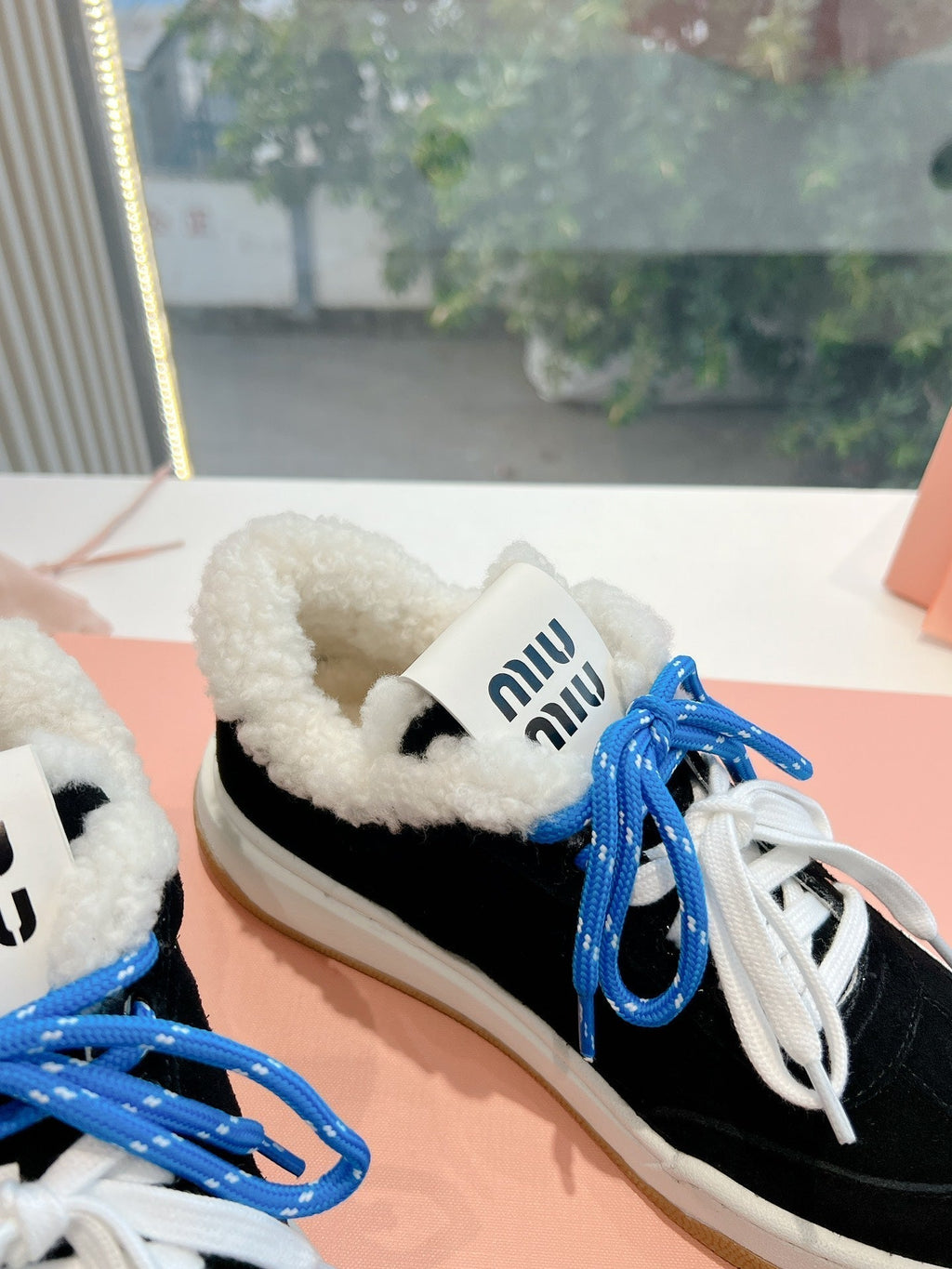 Miumiu 25 Platform Sneakers Black Blue Suede Wool 549099