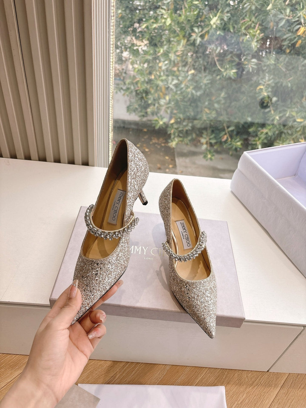 Jimmy Bing Pumps 65 with Crystals Sand Glitter Finish Fabric 547678