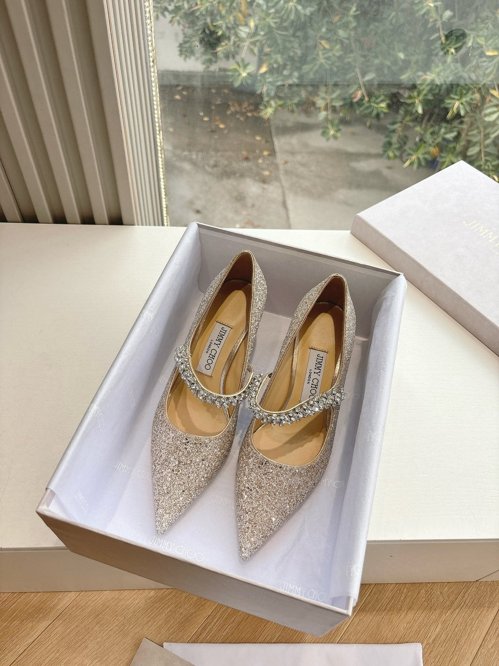 Jimmy Bing Pumps 65 with Crystals Sand Glitter Finish Fabric 547678