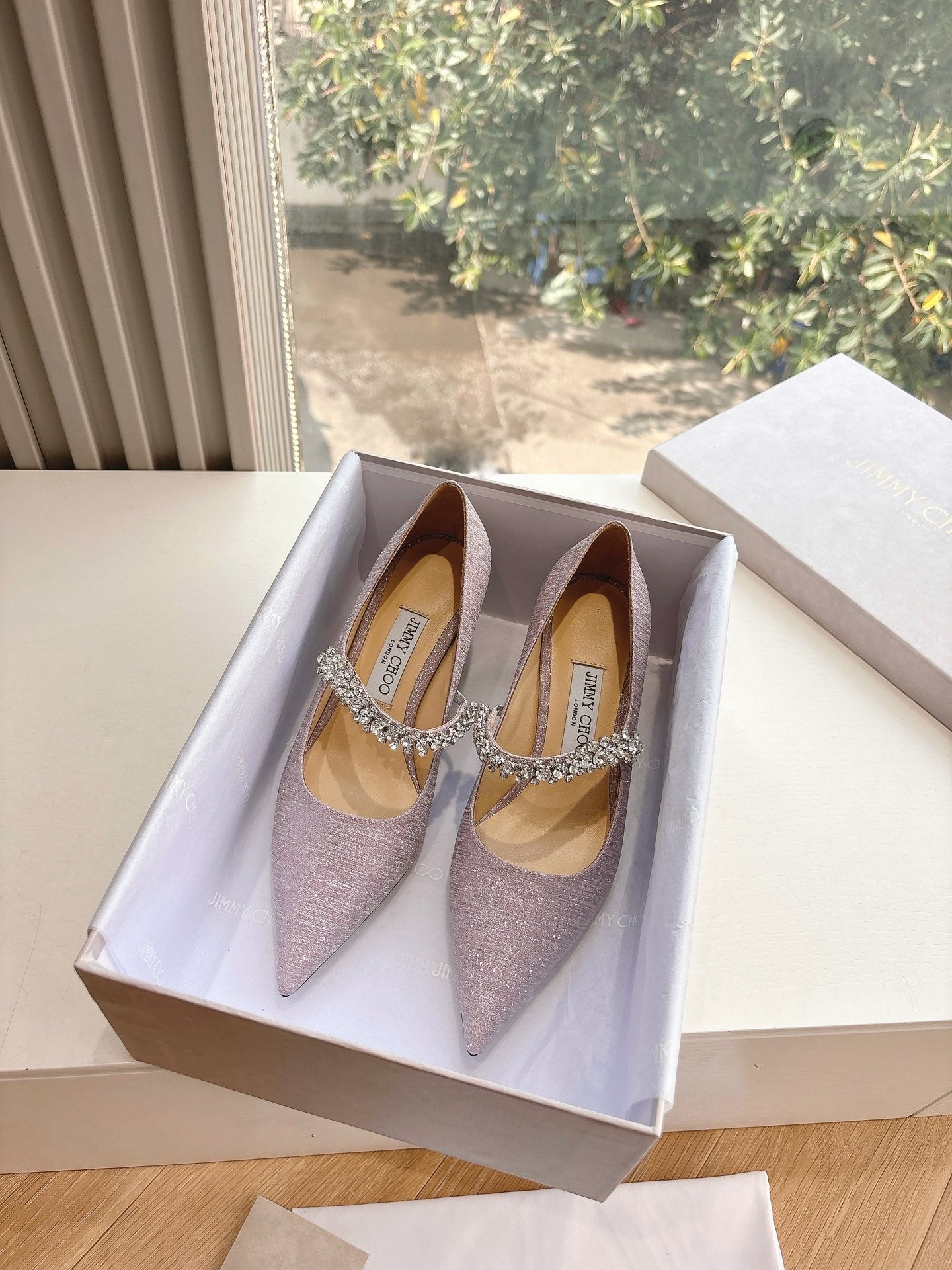 Jimmy Bing Pumps 65 with Crystals Muted Pink Glitter Fabric 547680