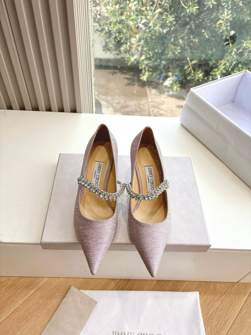 Jimmy Bing Pumps 65 with Crystals Muted Pink Glitter Fabric 547680