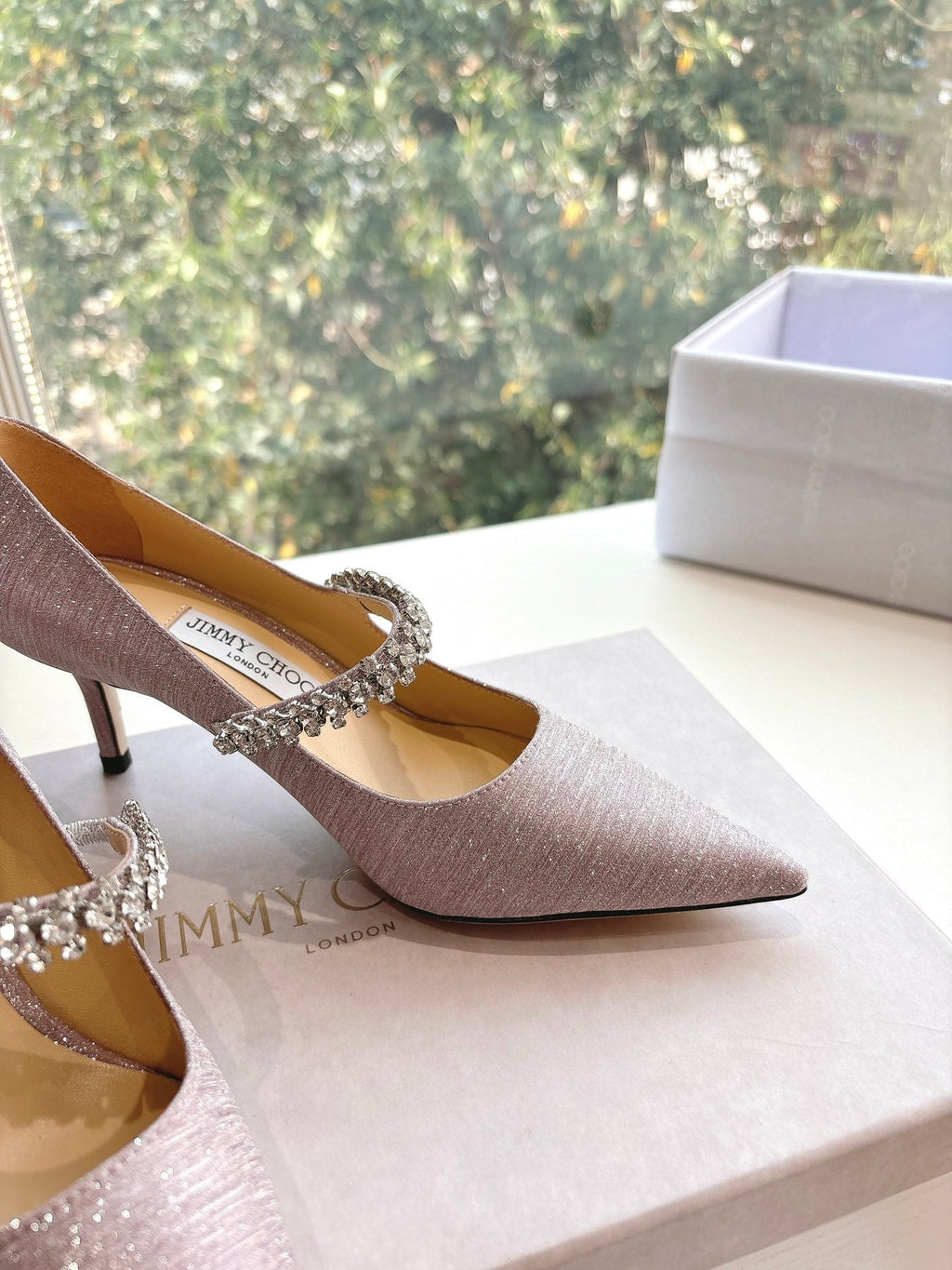 Jimmy Bing Pumps 65 with Crystals Muted Pink Glitter Fabric 547680