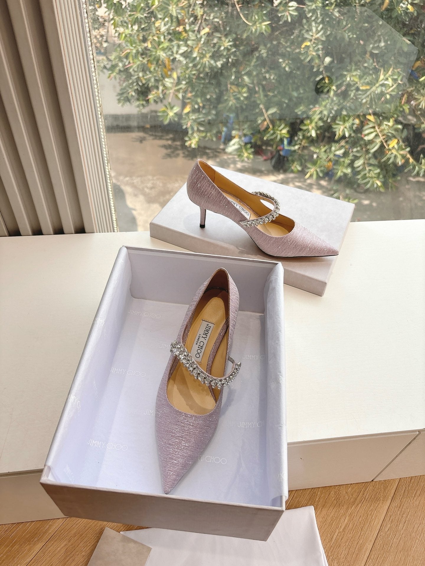 Jimmy Bing Pumps 65 with Crystals Muted Pink Glitter Fabric 547680