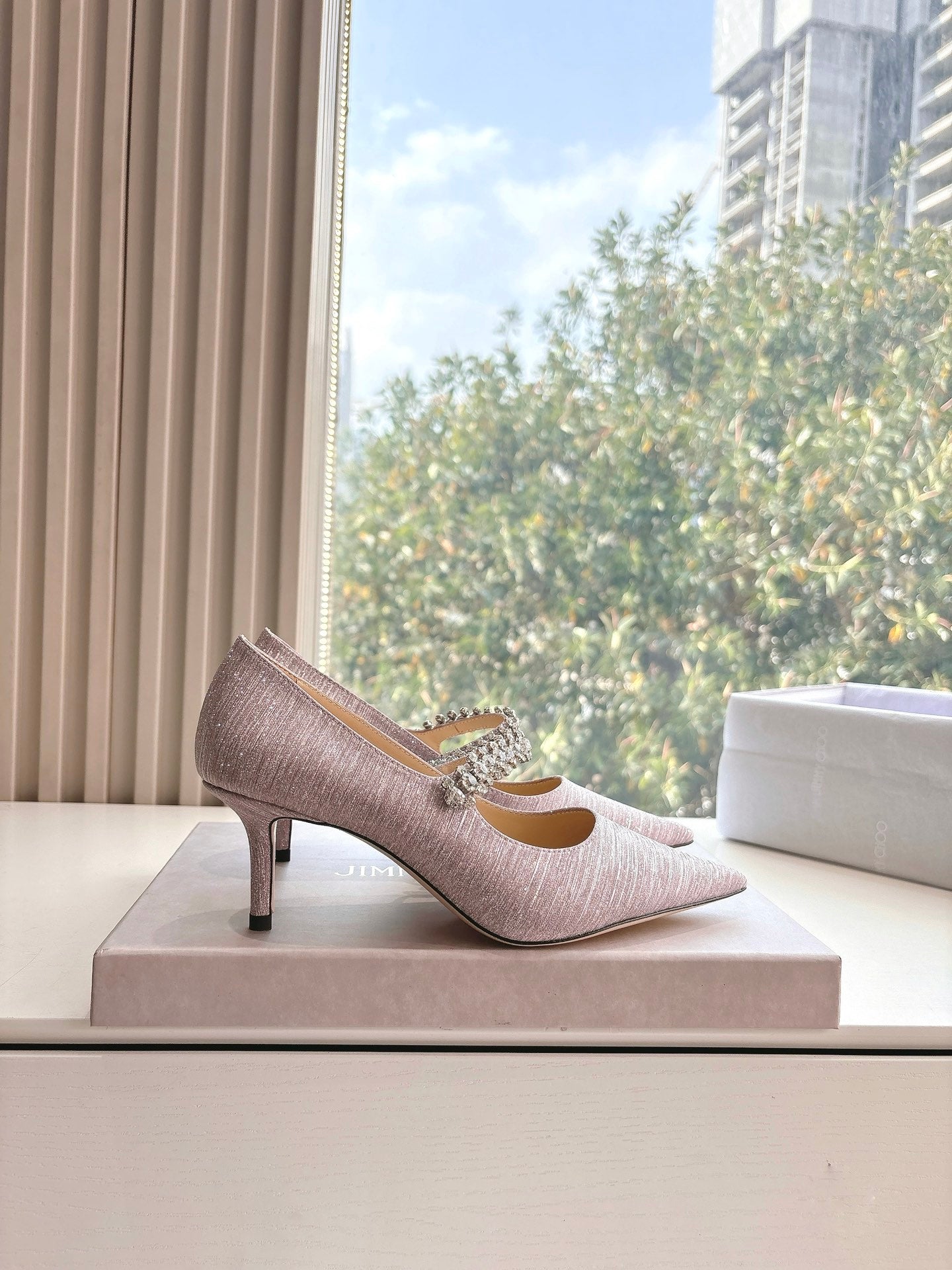 Jimmy Bing Pumps 65 with Crystals Muted Pink Glitter Fabric 547680