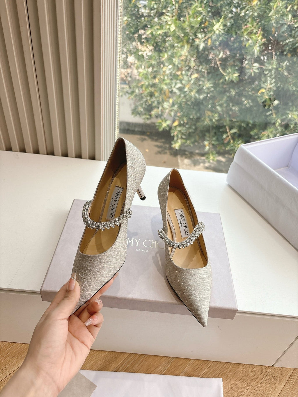 Jimmy Bing Pumps 65 with Crystals Sliver Glitter Fabric 547681