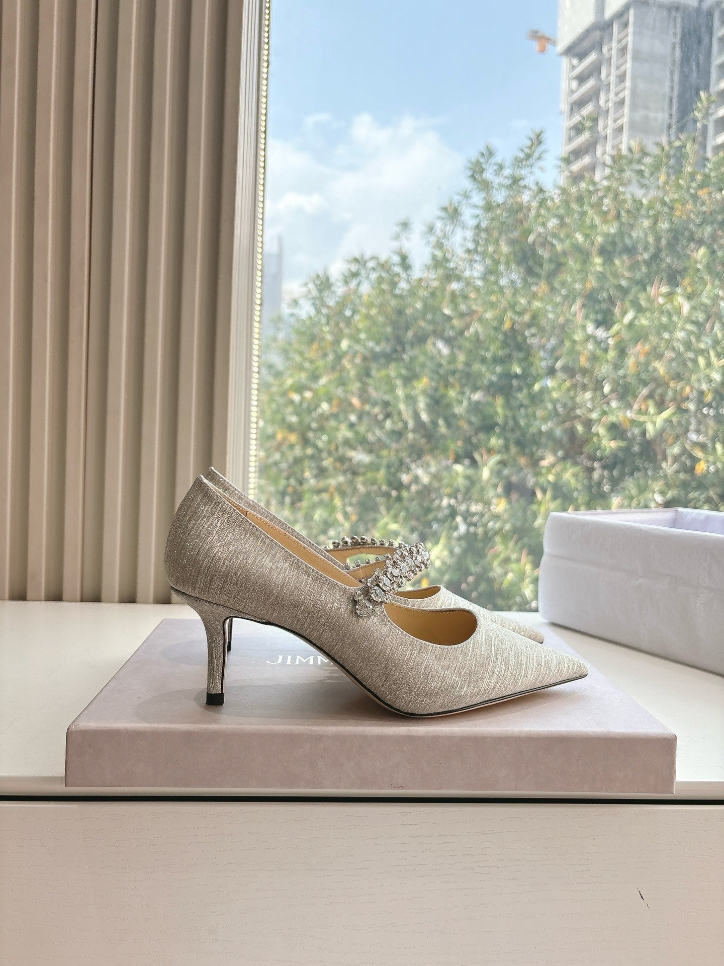 Jimmy Bing Pumps 65 with Crystals Sliver Glitter Fabric 547681