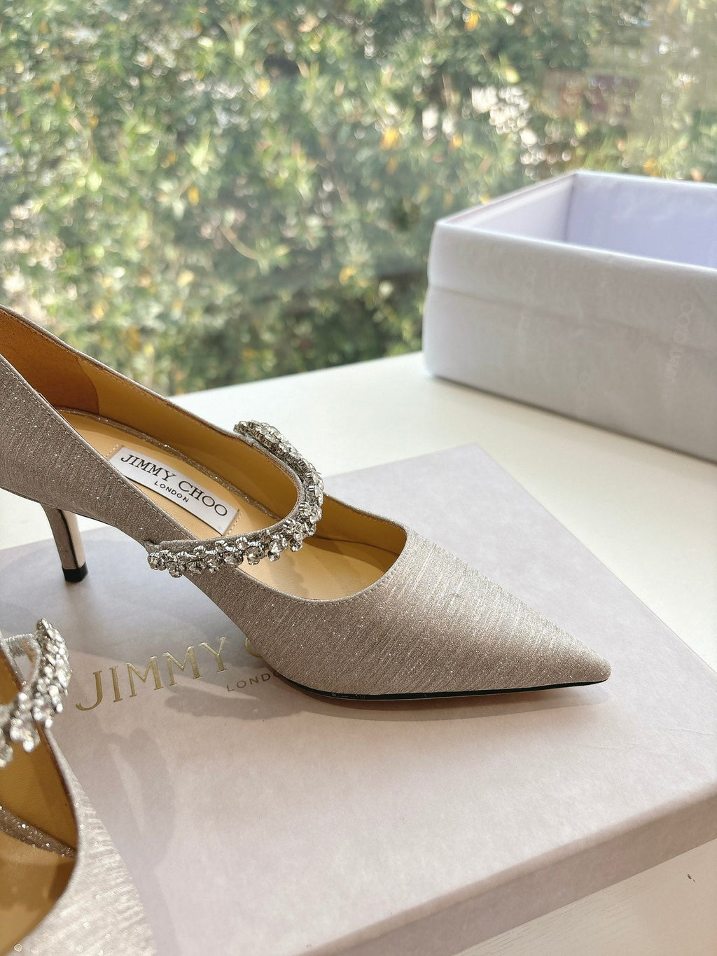 Jimmy Bing Pumps 65 with Crystals Sliver Glitter Fabric 547681