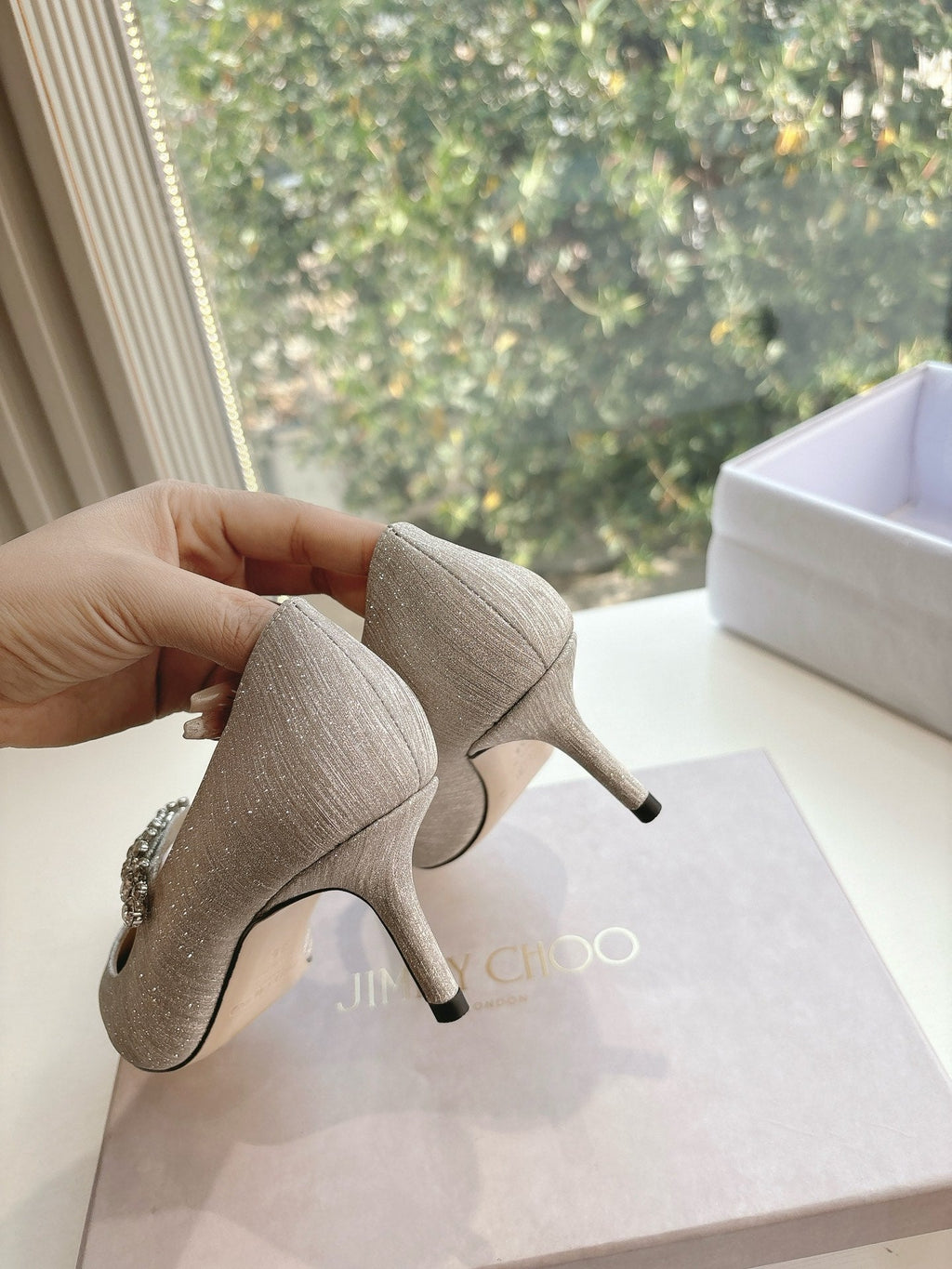 Jimmy Bing Pumps 65 with Crystals Sliver Glitter Fabric 547681