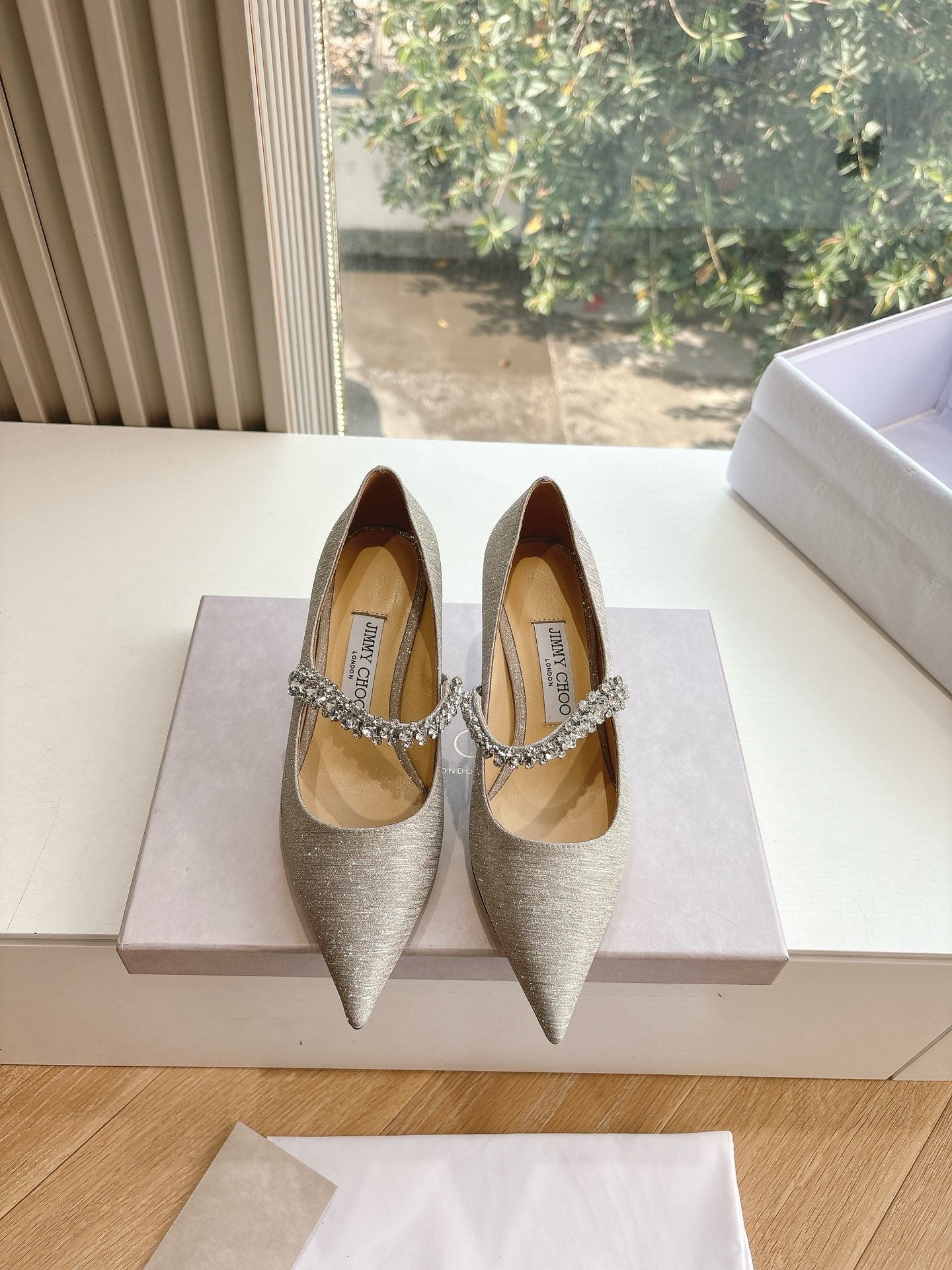 Jimmy Bing Pumps 65 with Crystals Sliver Glitter Fabric 547681