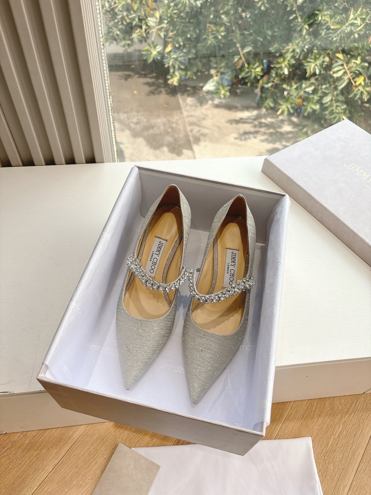 Jimmy Bing Pumps 65 with Crystals Sliver Glitter Fabric 547681