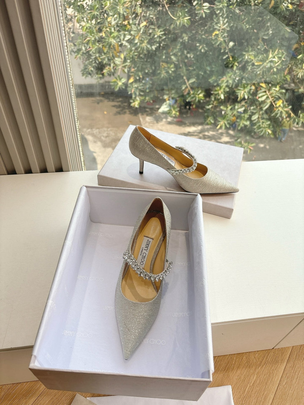 Jimmy Bing Pumps 65 with Crystals Sliver Glitter Fabric 547681