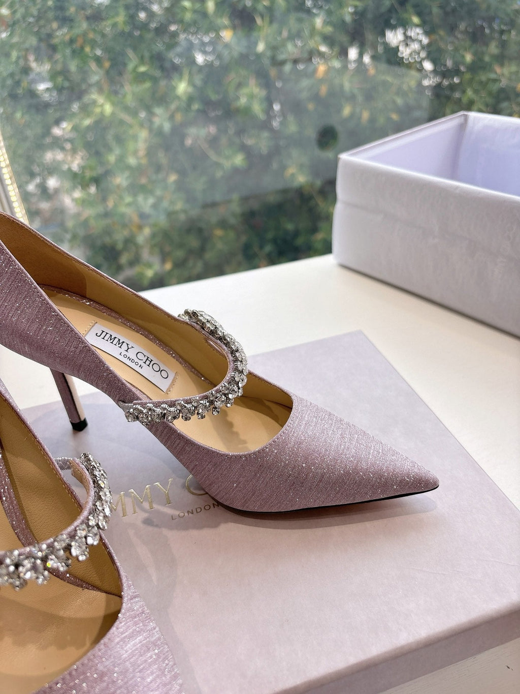 Jimmy Bing Pumps 85 with Crystals Muted Pink Glitter Fabric 547683