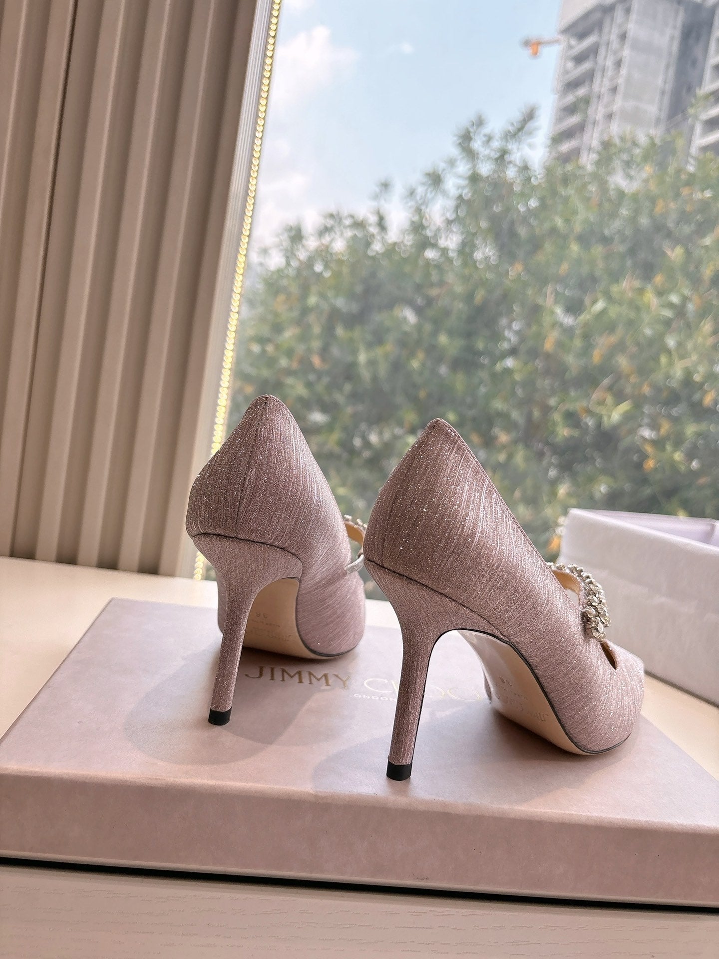 Jimmy Bing Pumps 85 with Crystals Muted Pink Glitter Fabric 547683