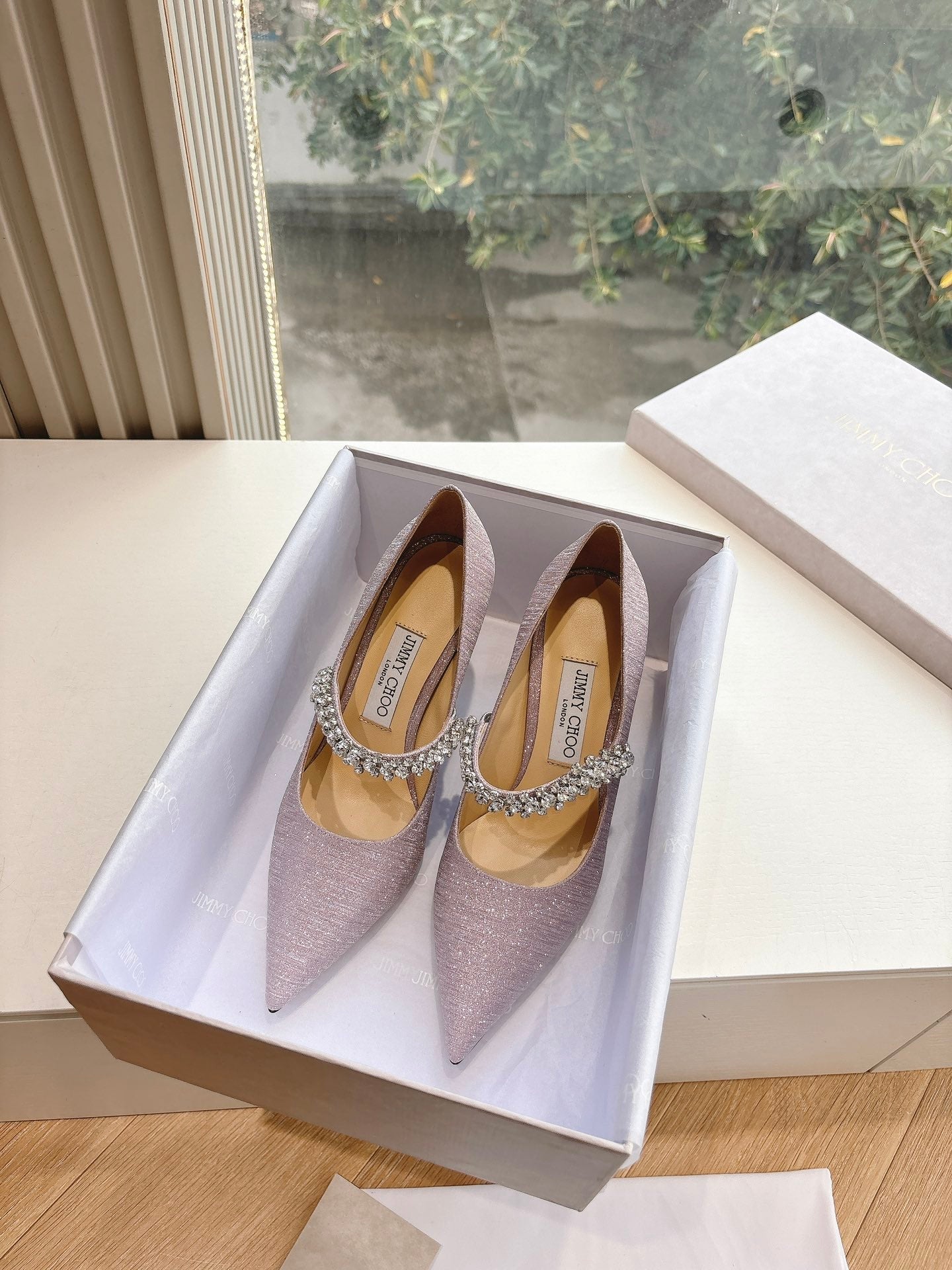 Jimmy Bing Pumps 85 with Crystals Muted Pink Glitter Fabric 547683