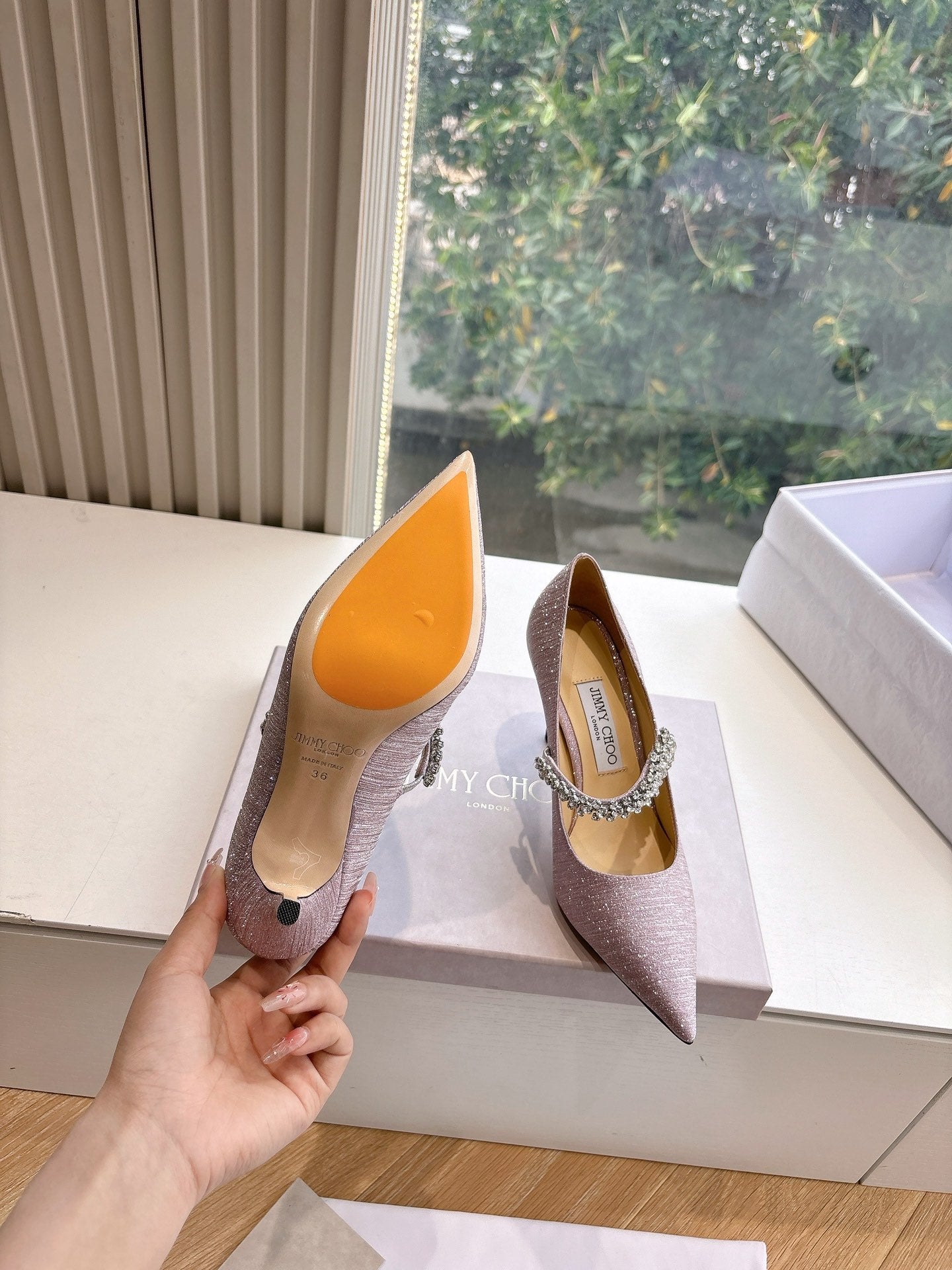 Jimmy Bing Pumps 85 with Crystals Muted Pink Glitter Fabric 547683