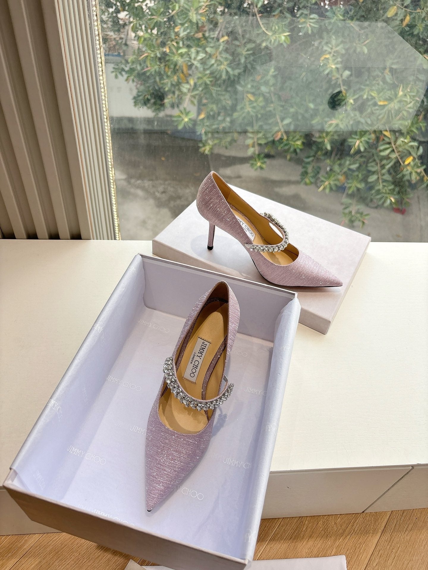 Jimmy Bing Pumps 85 with Crystals Muted Pink Glitter Fabric 547683