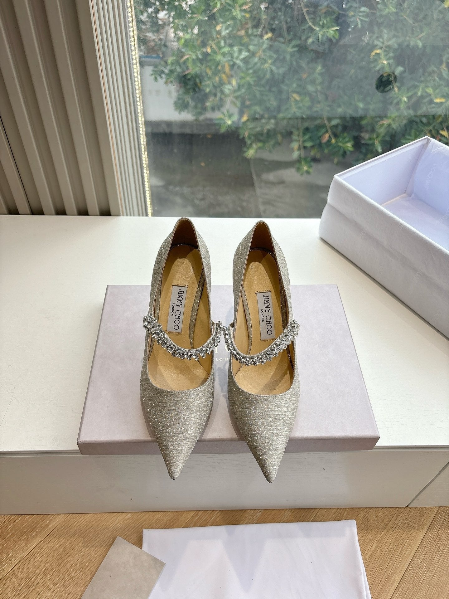 Jimmy Bing Pumps 85 with Crystals Sliver Glitter Fabric 547684