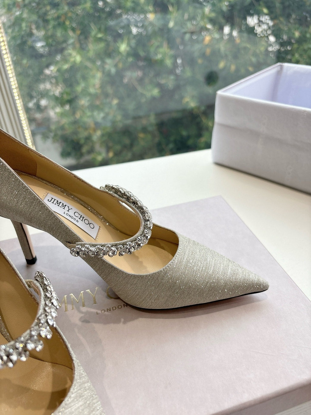 Jimmy Bing Pumps 85 with Crystals Sliver Glitter Fabric 547684